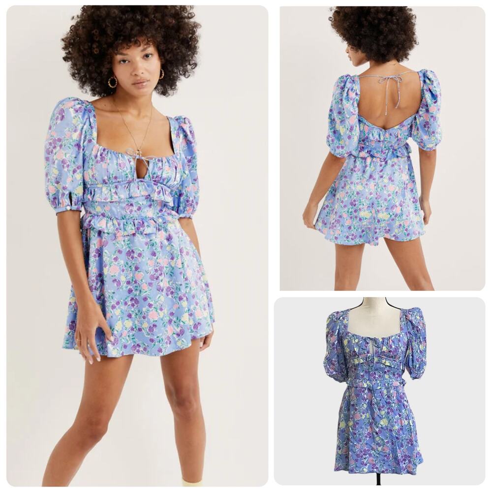 For Love & Lemons NWT Charlene Periwinkle Floral Mini Dress sz XS - Picture 12 of 13